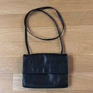 Vintage Genuine Pebbled Leather Flap Crossbody Bag Black Small Medium Purse